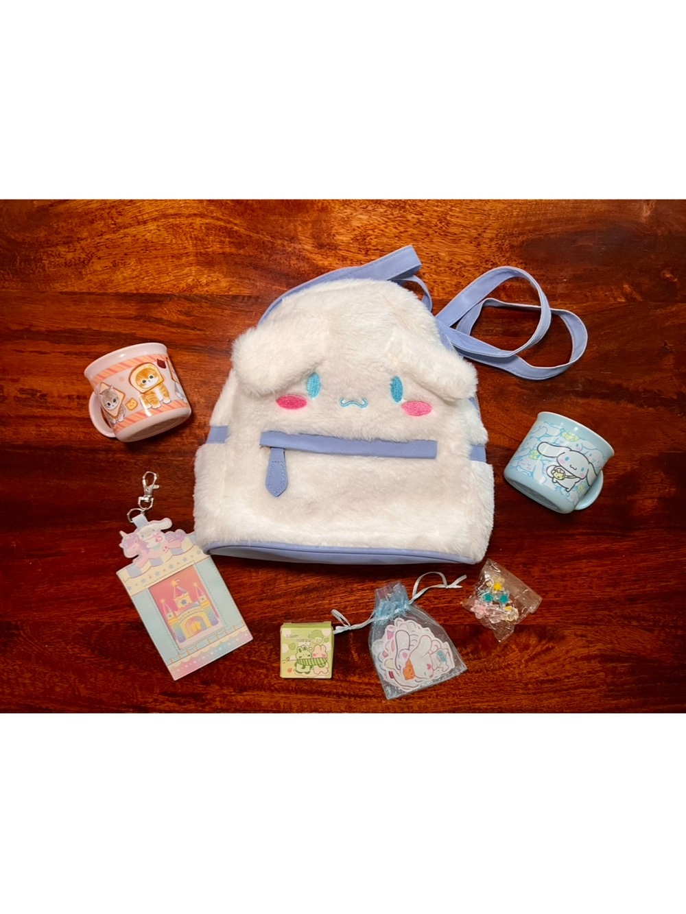 Sanrio Cinnamoroll Bundle: Plush Kids Backpack, luggage tag, stickers and more